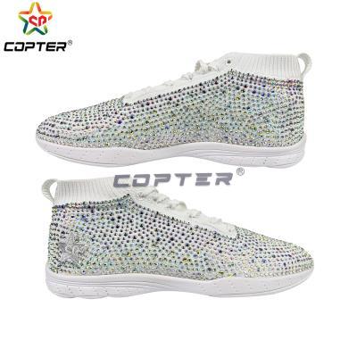 Original China Factory Custom Reign Crystal Cheerleading Dance Sneaker Rhinestones White Cheer Shoes